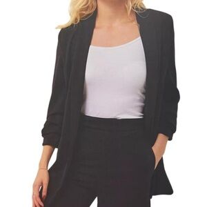 NEW WOMEN DAKOTA BLUE OPEN CREPE BLAZER JACKET RUCHED CRINKLE SLEEVES S